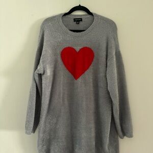 Cozy Gray and Red Heart Crew Neck Sweater